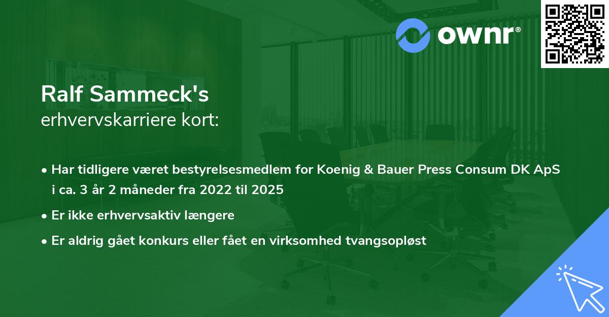 Ralf Sammeck's erhvervskarriere kort