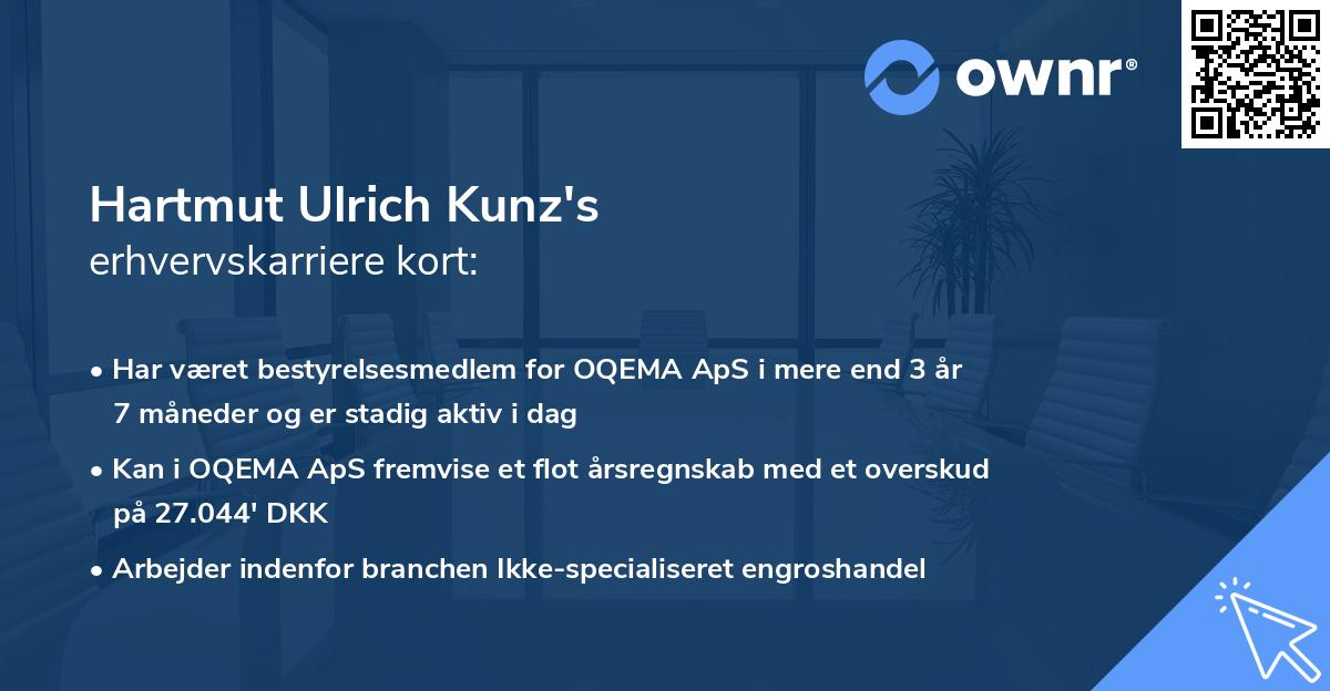Hartmut Ulrich Kunz's erhvervskarriere kort