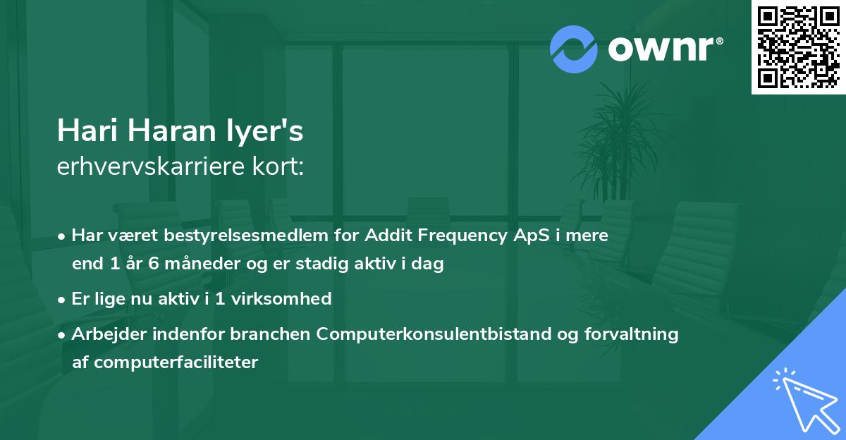 Hari Haran Iyer's erhvervskarriere kort