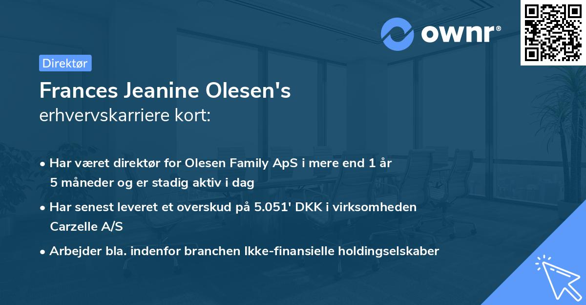 Frances Jeanine Olesen's erhvervskarriere kort