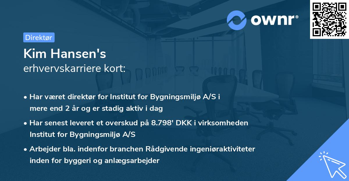 Kim Hansen's erhvervskarriere kort