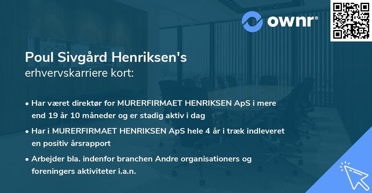 Poul Sivgård Henriksen's erhvervskarriere kort