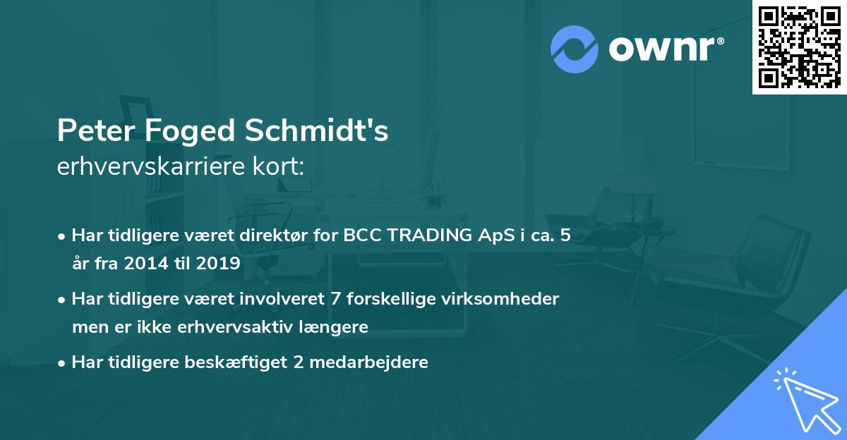 Peter Foged Schmidt's erhvervskarriere kort
