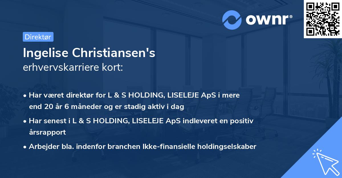 Ingelise Christiansen's erhvervskarriere kort