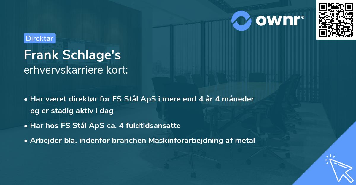 Frank Schlage's erhvervskarriere kort