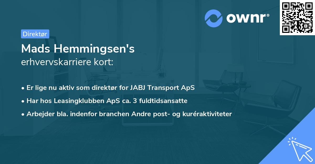 Mads Hemmingsen's erhvervskarriere kort