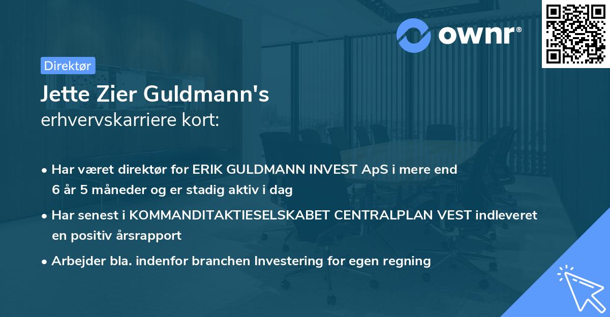 Jette Zier Guldmann's erhvervskarriere kort