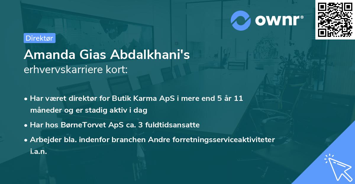 Amanda Gias Abdalkhani's erhvervskarriere kort