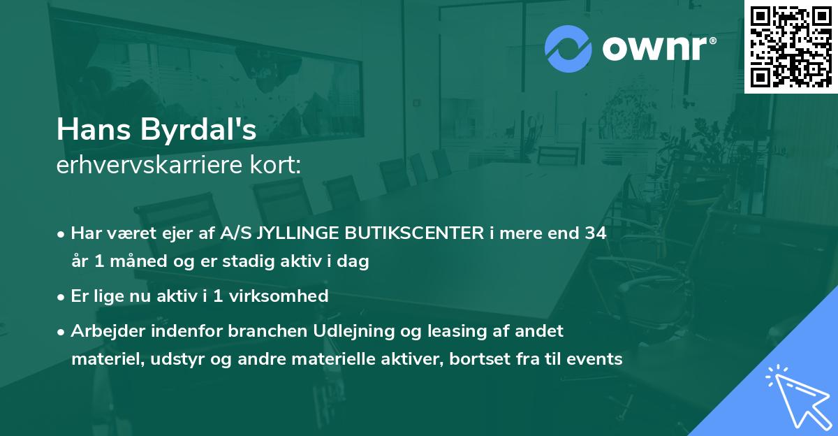 Hans Byrdal's erhvervskarriere kort