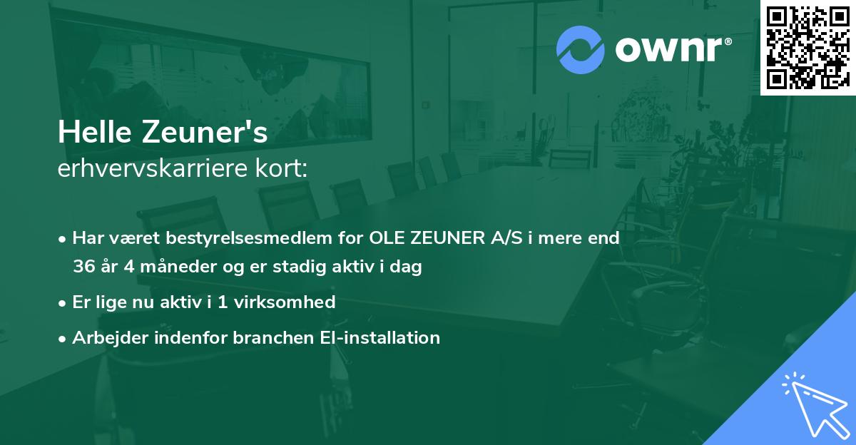 Helle Zeuner's erhvervskarriere kort