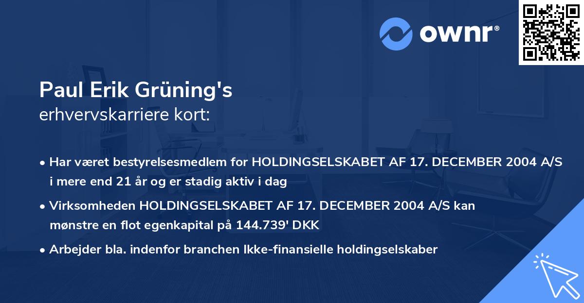 Paul Erik Grüning's erhvervskarriere kort
