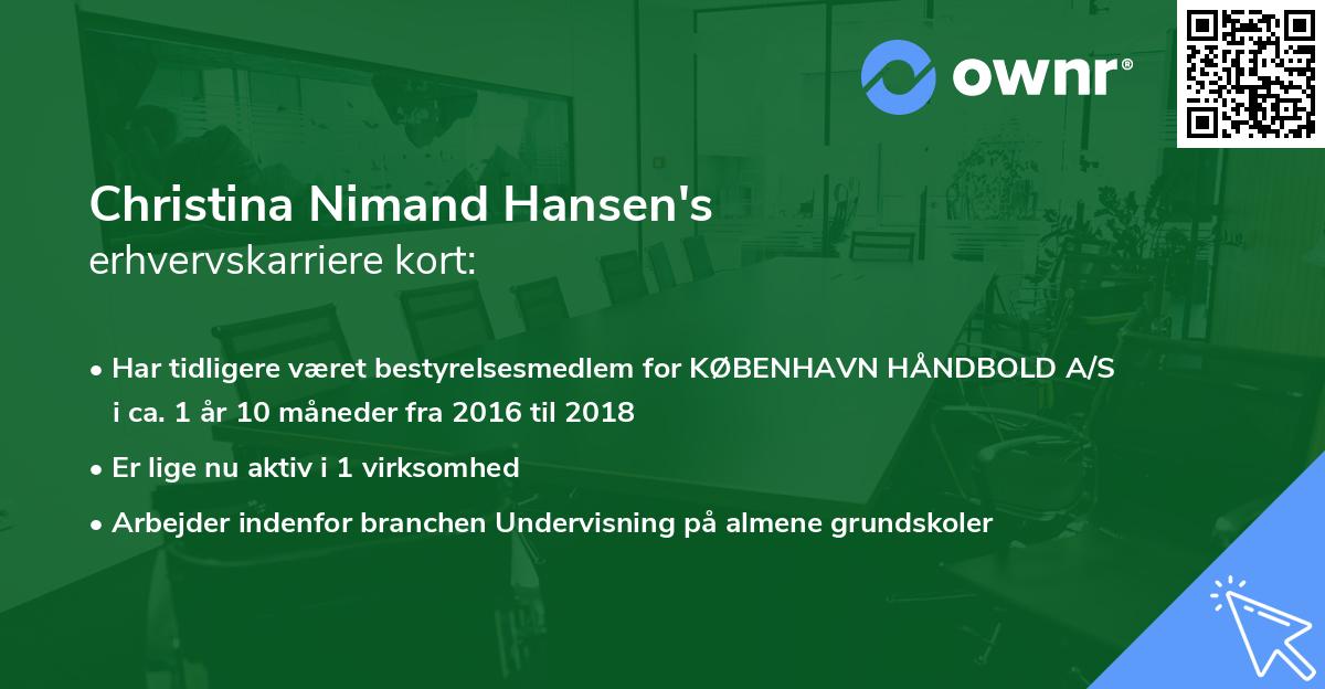 Christina Nimand Hansen's erhvervskarriere kort