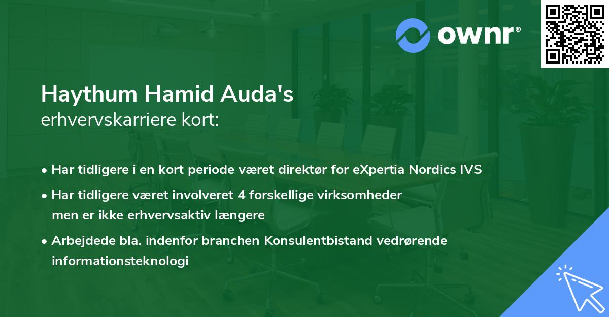 Haythum Hamid Auda's erhvervskarriere kort