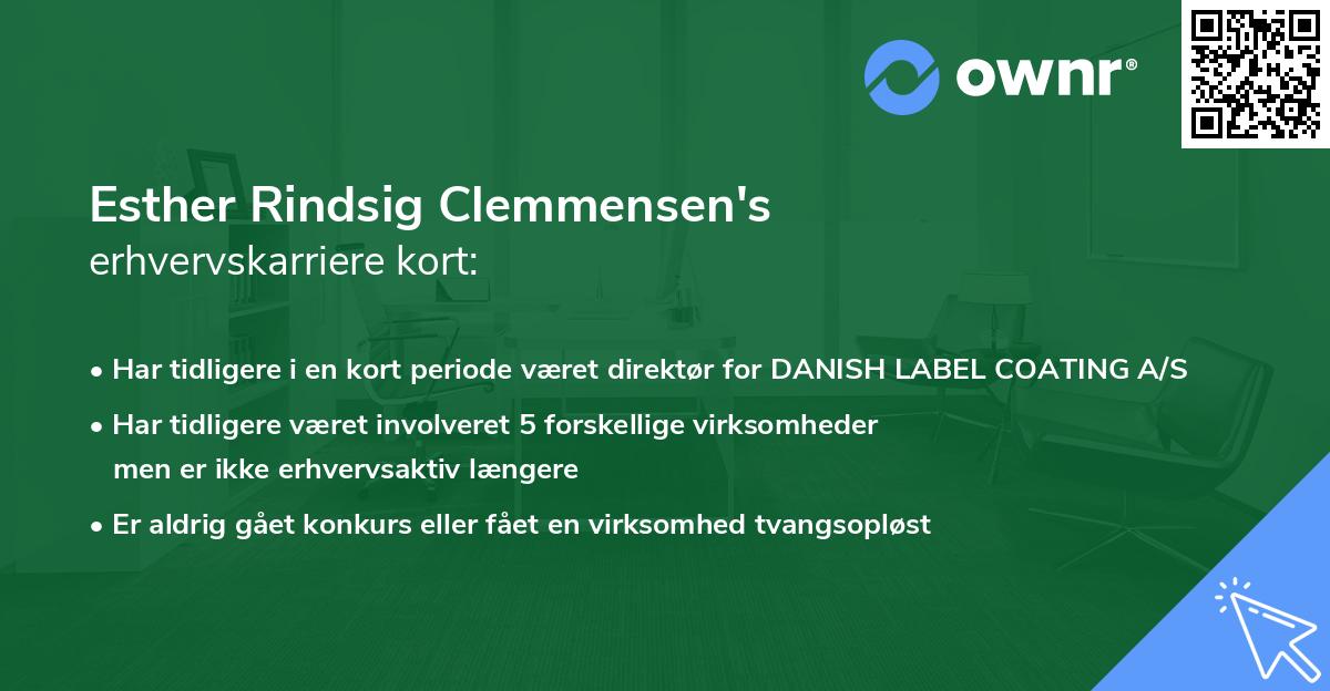 Esther Rindsig Clemmensen's erhvervskarriere kort