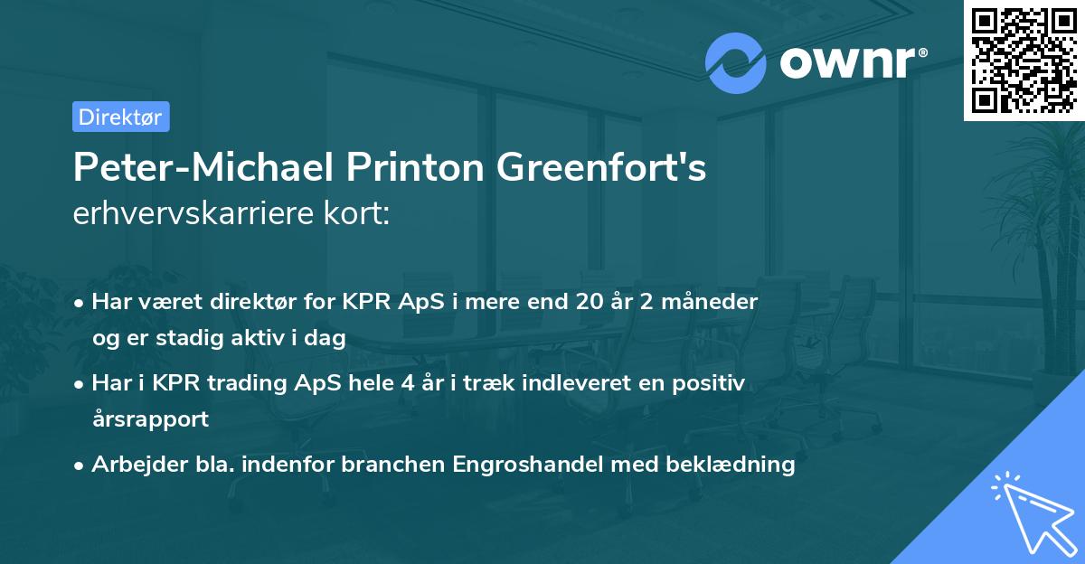 Peter-Michael Printon Greenfort's erhvervskarriere kort