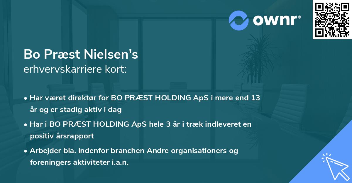 Bo Præst Nielsen's erhvervskarriere kort