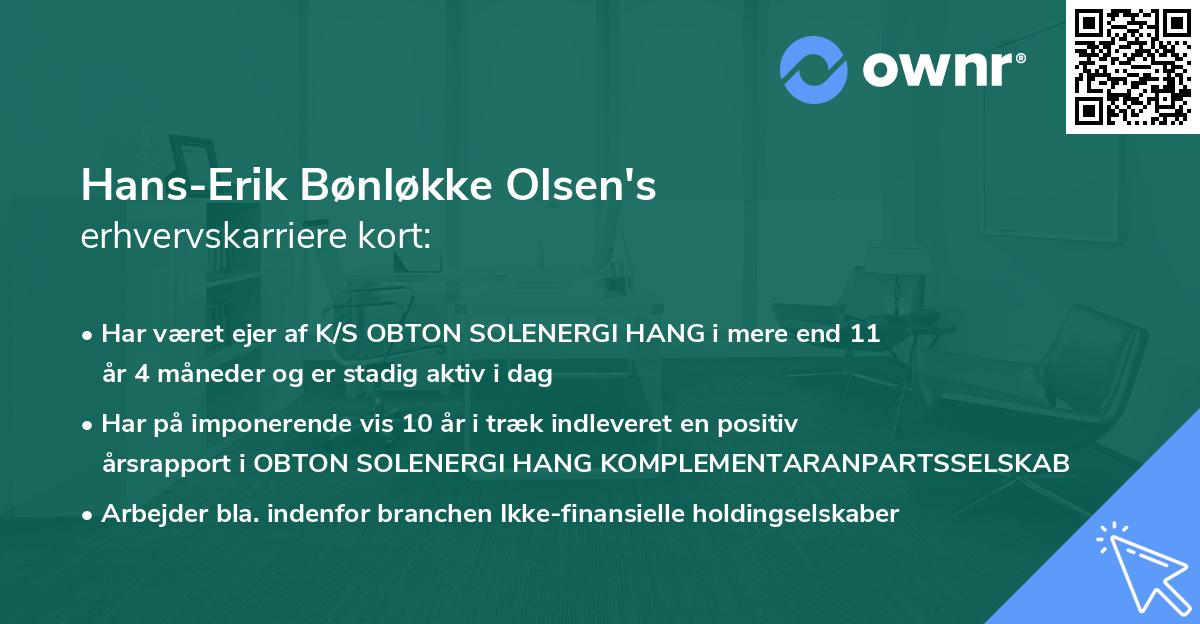 Hans-Erik Bønløkke Olsen's erhvervskarriere kort