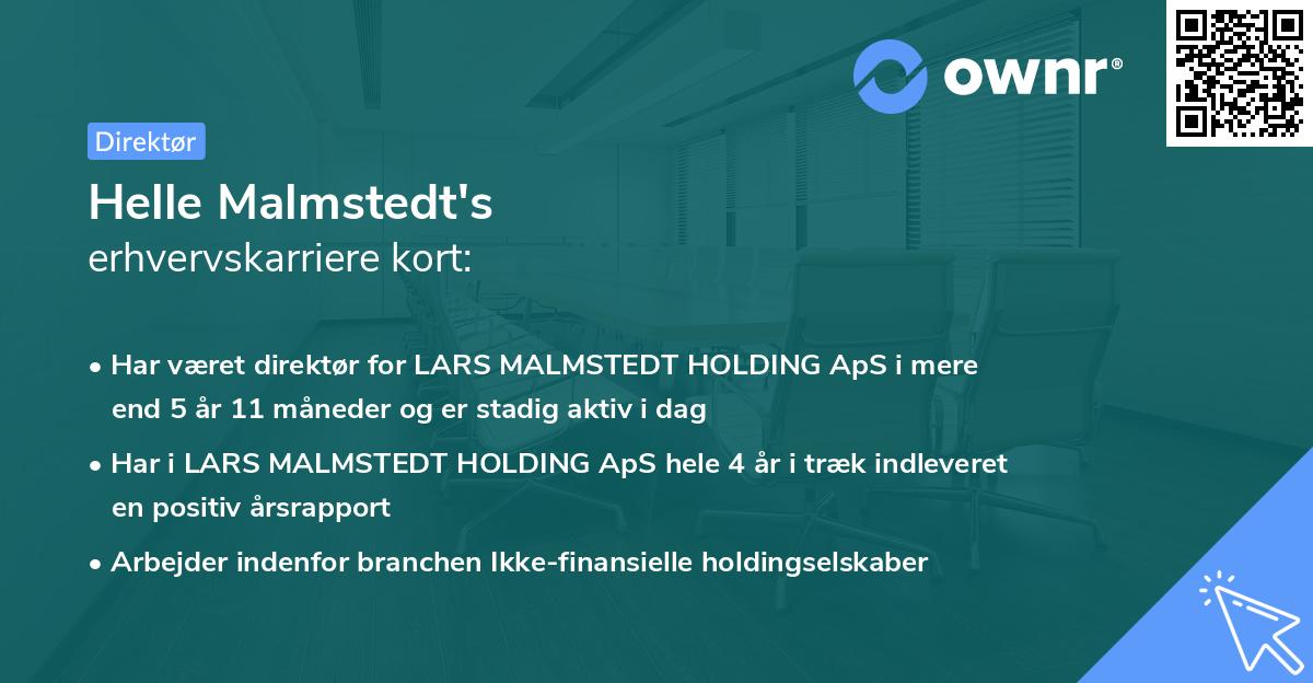 Helle Malmstedt's erhvervskarriere kort