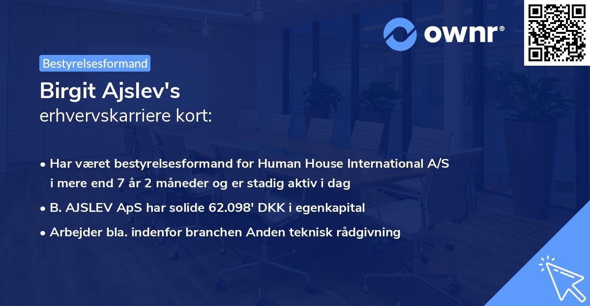 Birgit Ajslev's erhvervskarriere kort