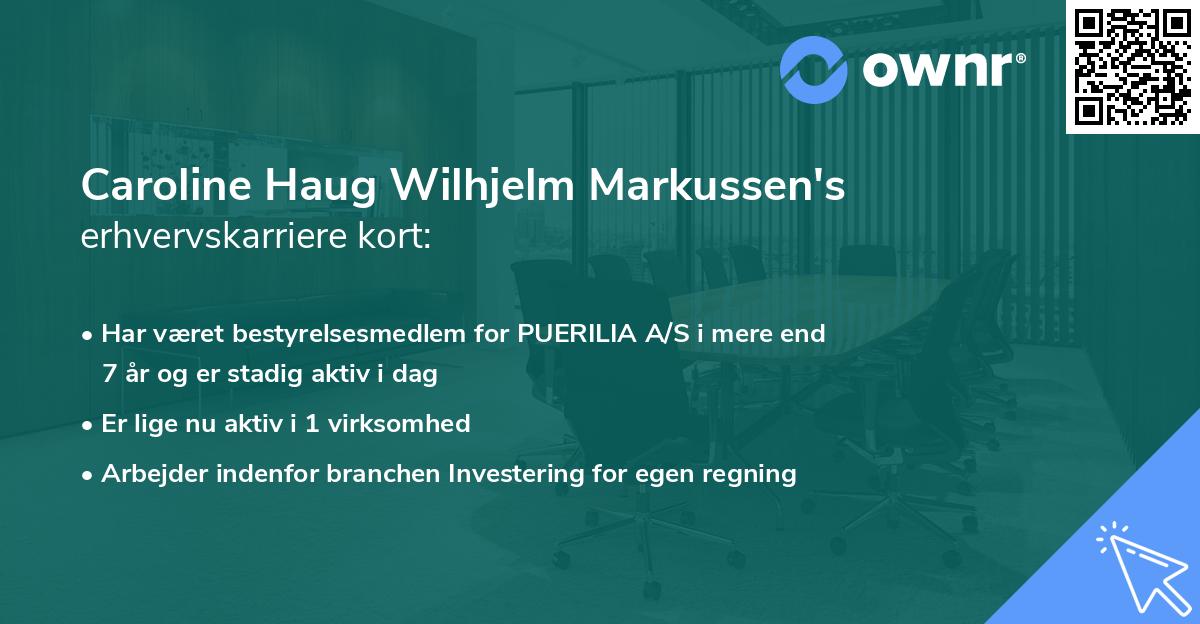 Caroline Haug Wilhjelm Markussen's erhvervskarriere kort