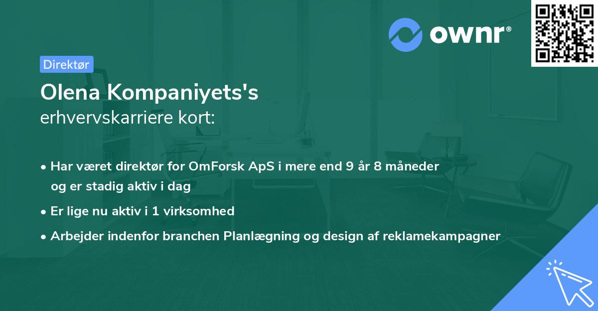 Olena Kompaniyets's erhvervskarriere kort