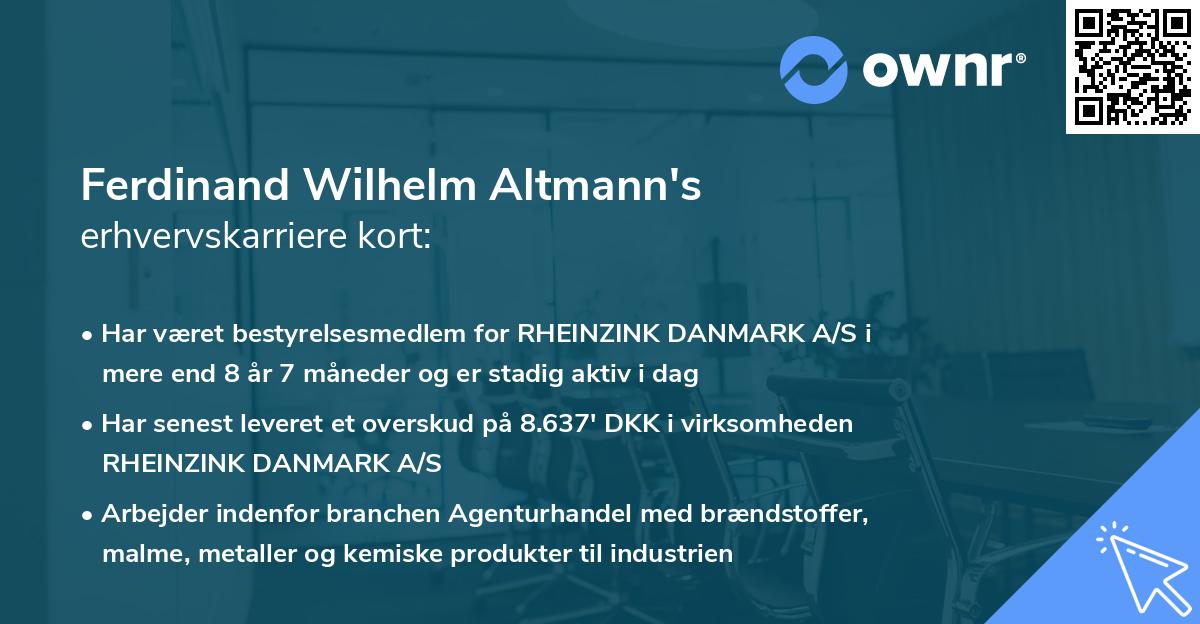 Ferdinand Wilhelm Altmann's erhvervskarriere kort