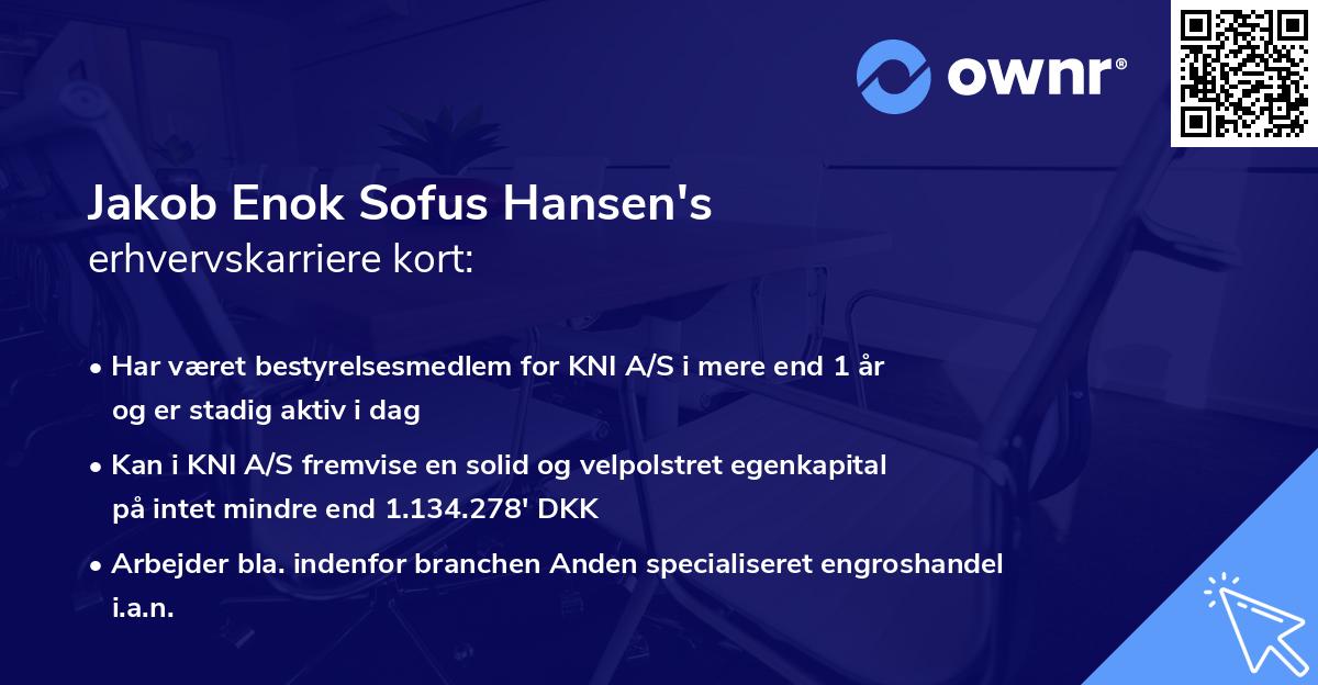 Jakob Enok Sofus Hansen's erhvervskarriere kort
