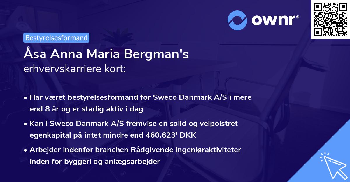 Åsa Anna Maria Bergman's erhvervskarriere kort