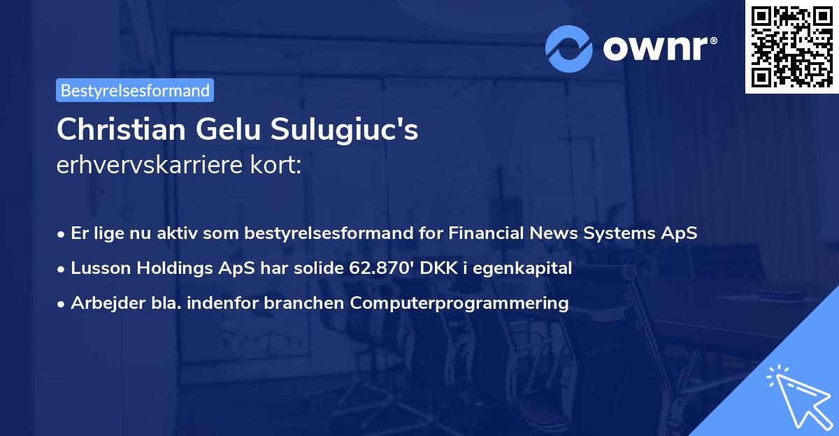 Christian Gelu Sulugiuc's erhvervskarriere kort