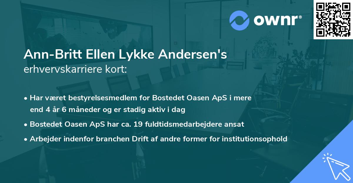 Ann-Britt Ellen Lykke Andersen's erhvervskarriere kort