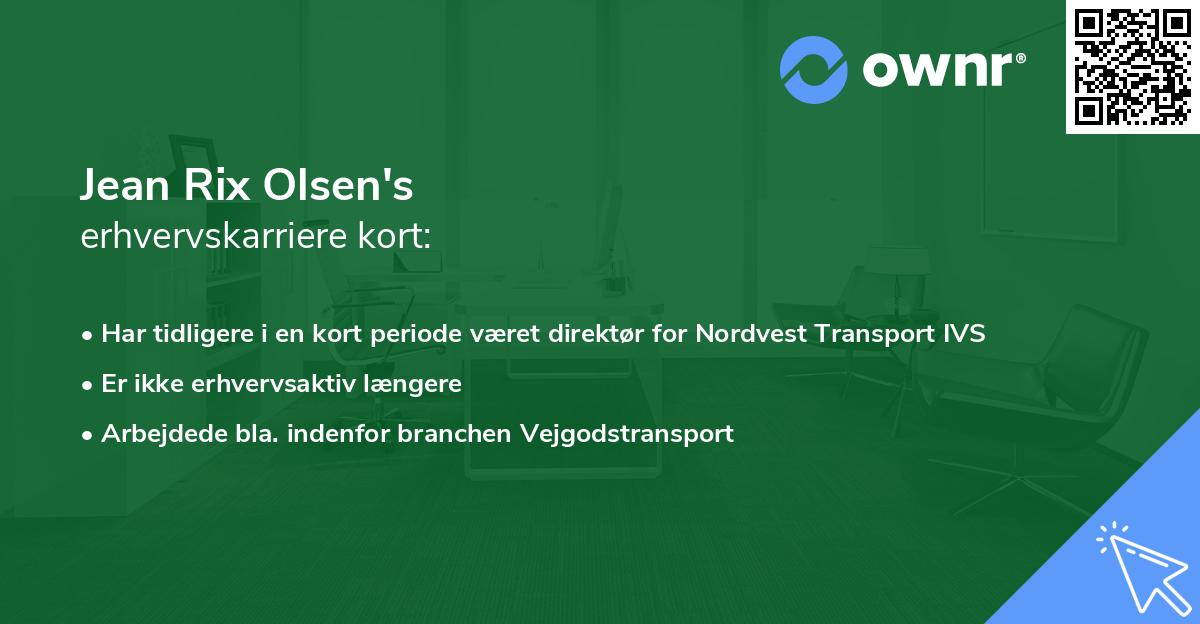 Jean Rix Olsen's erhvervskarriere kort