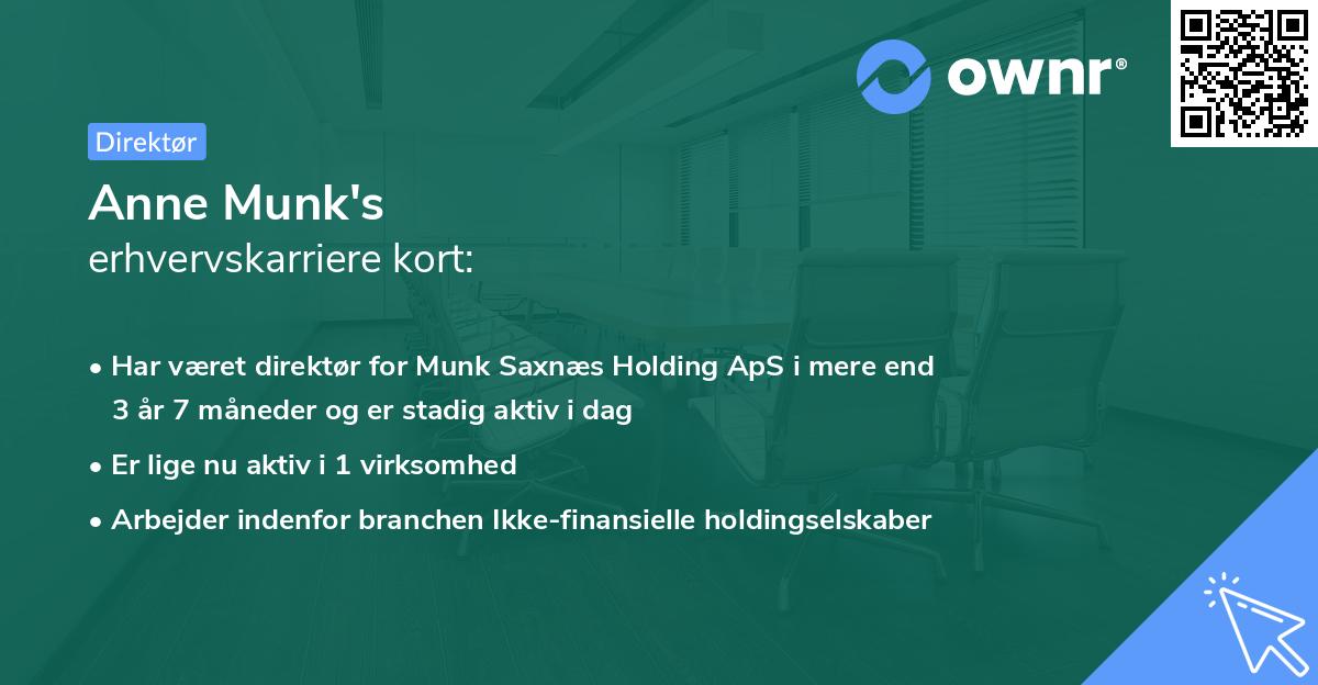 Anne Munk's erhvervskarriere kort