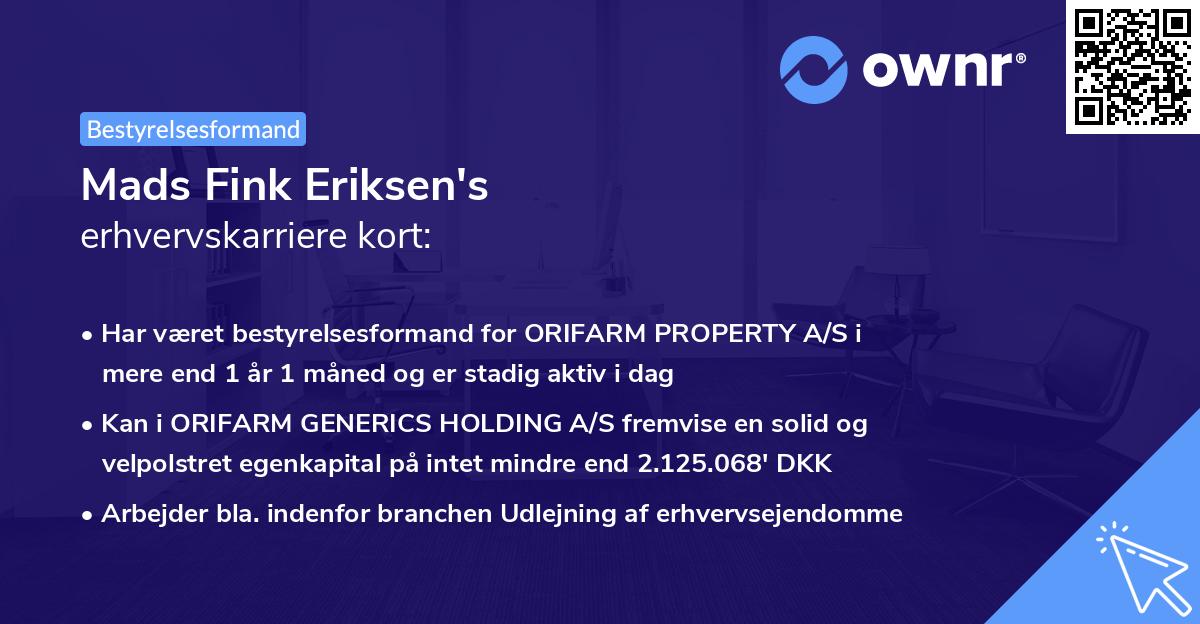 Mads Fink Eriksen's erhvervskarriere kort