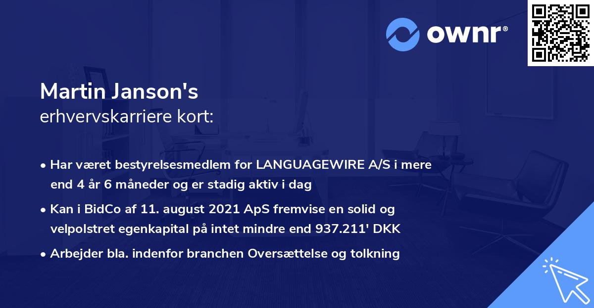 Martin Janson's erhvervskarriere kort