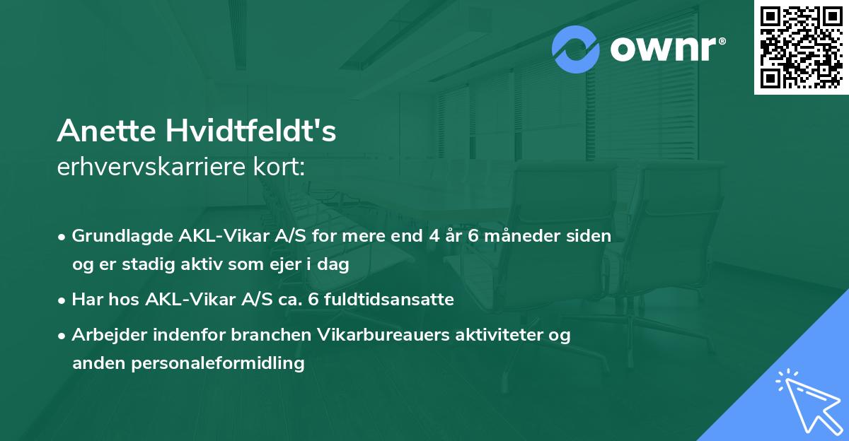 Anette Hvidtfeldt's erhvervskarriere kort