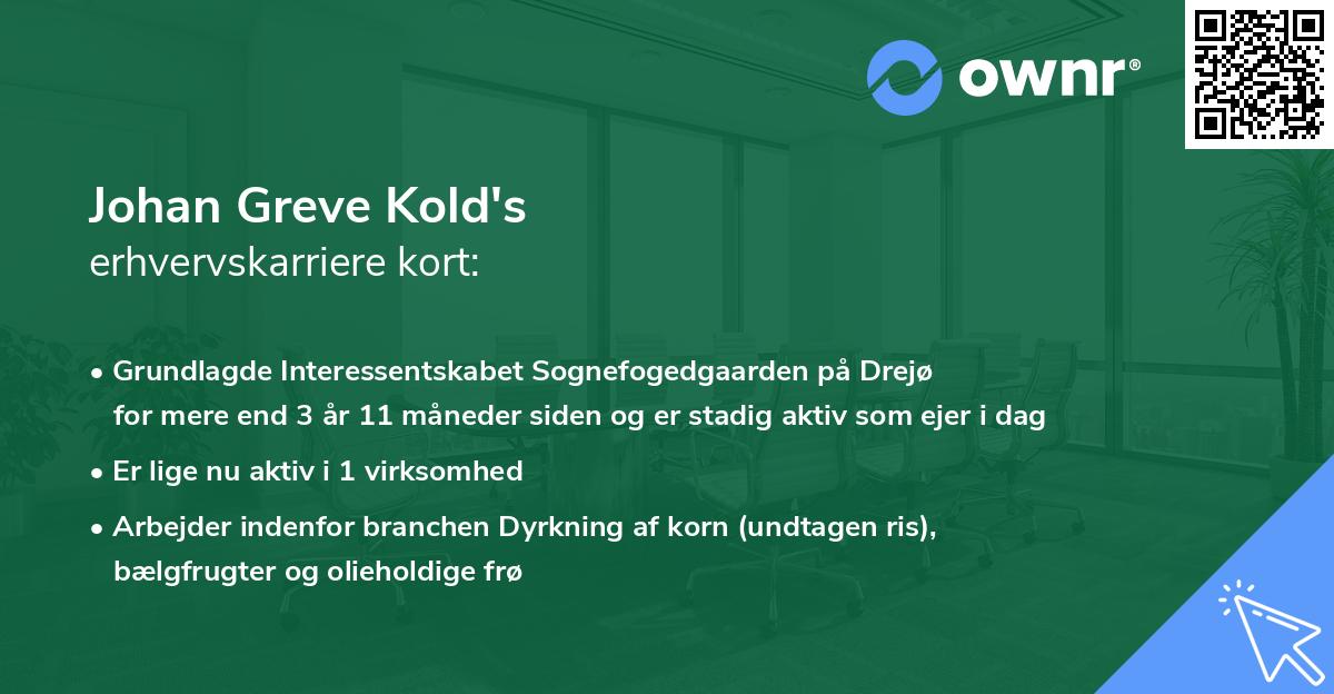 Johan Greve Kold's erhvervskarriere kort