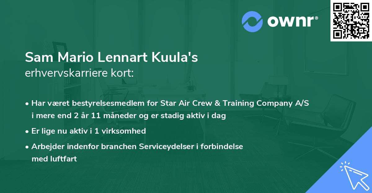 Sam Mario Lennart Kuula's erhvervskarriere kort