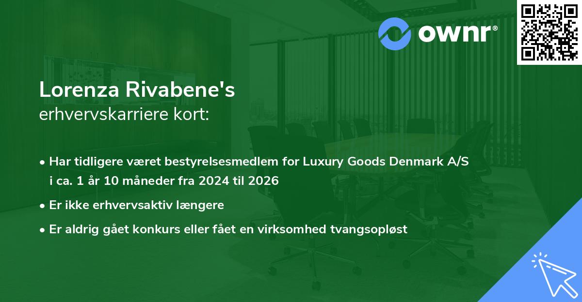 Lorenza Rivabene's erhvervskarriere kort