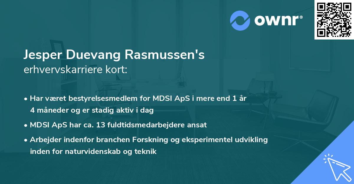 Jesper Duevang Rasmussen's erhvervskarriere kort