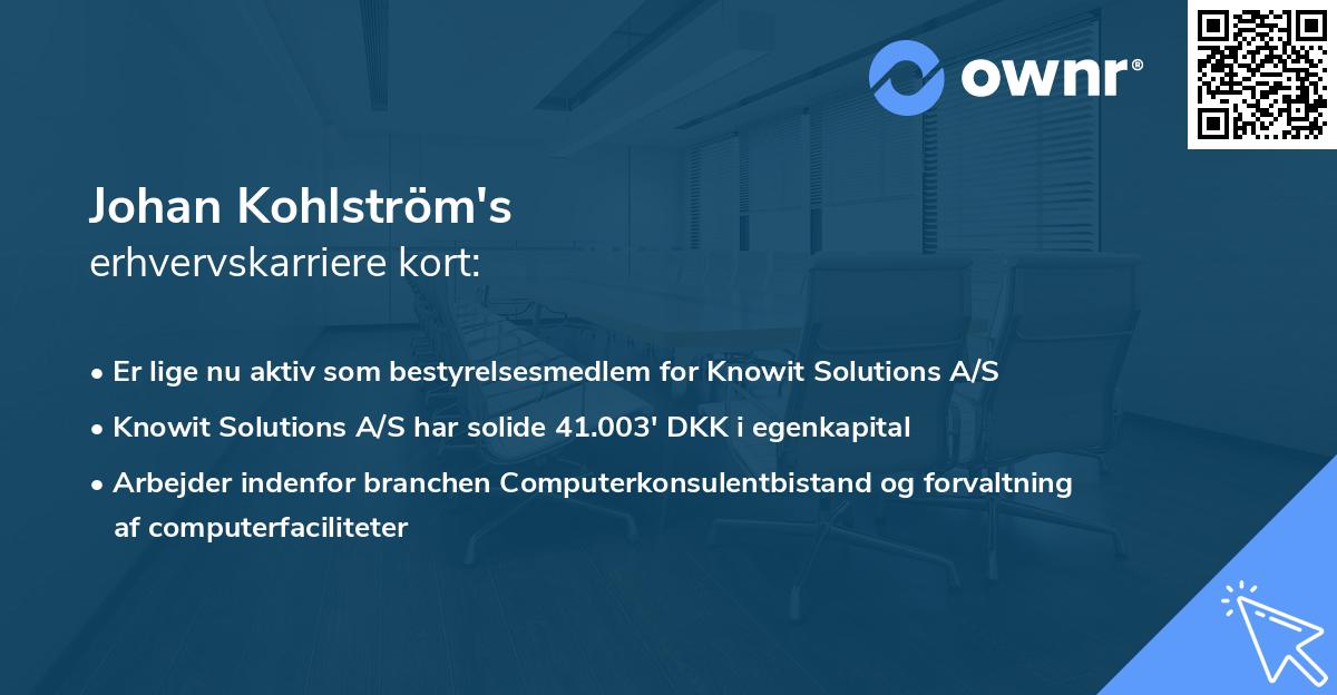 Johan Kohlström's erhvervskarriere kort