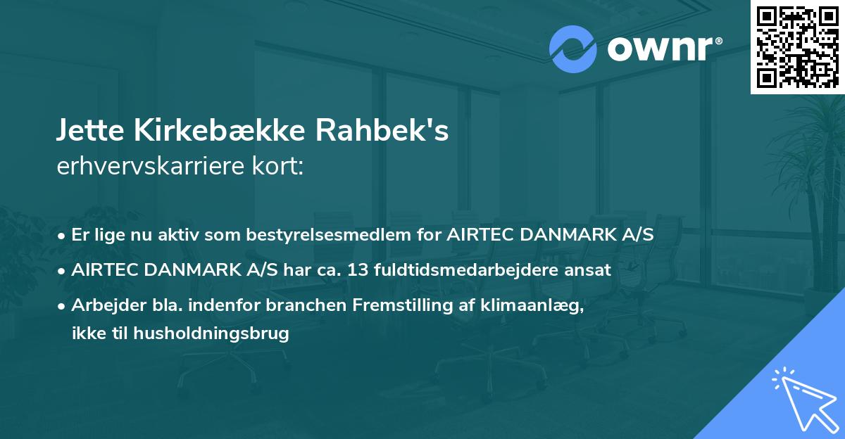 Jette Kirkebække Rahbek's erhvervskarriere kort