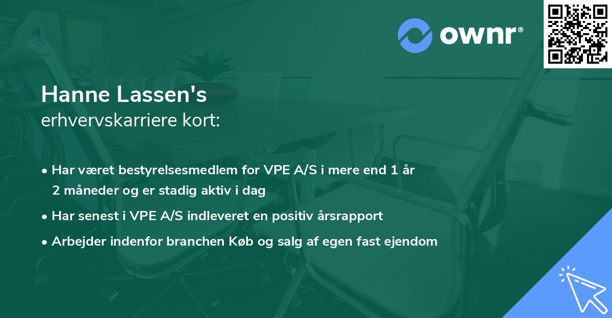 Hanne Lassen's erhvervskarriere kort