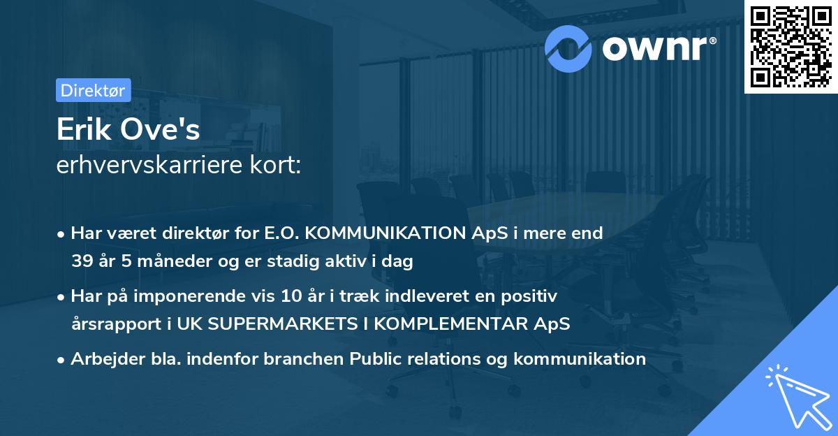 Erik Ove's erhvervskarriere kort