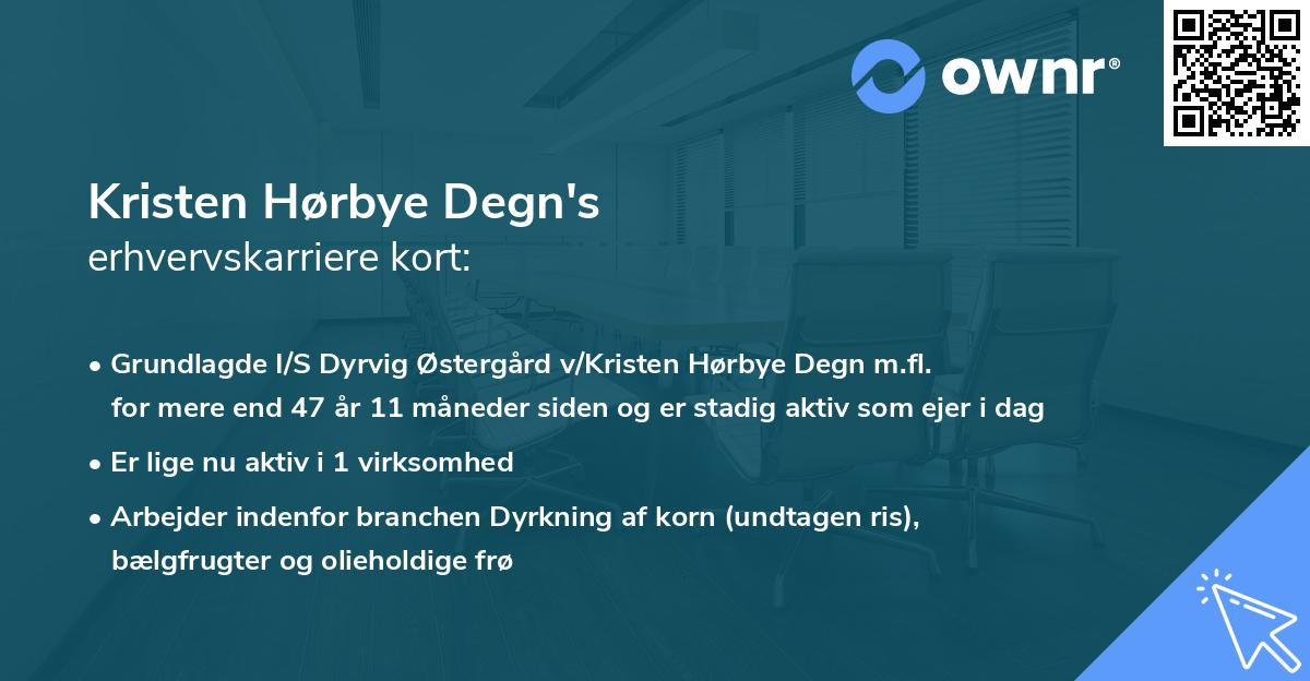 Kristen Hørbye Degn's erhvervskarriere kort