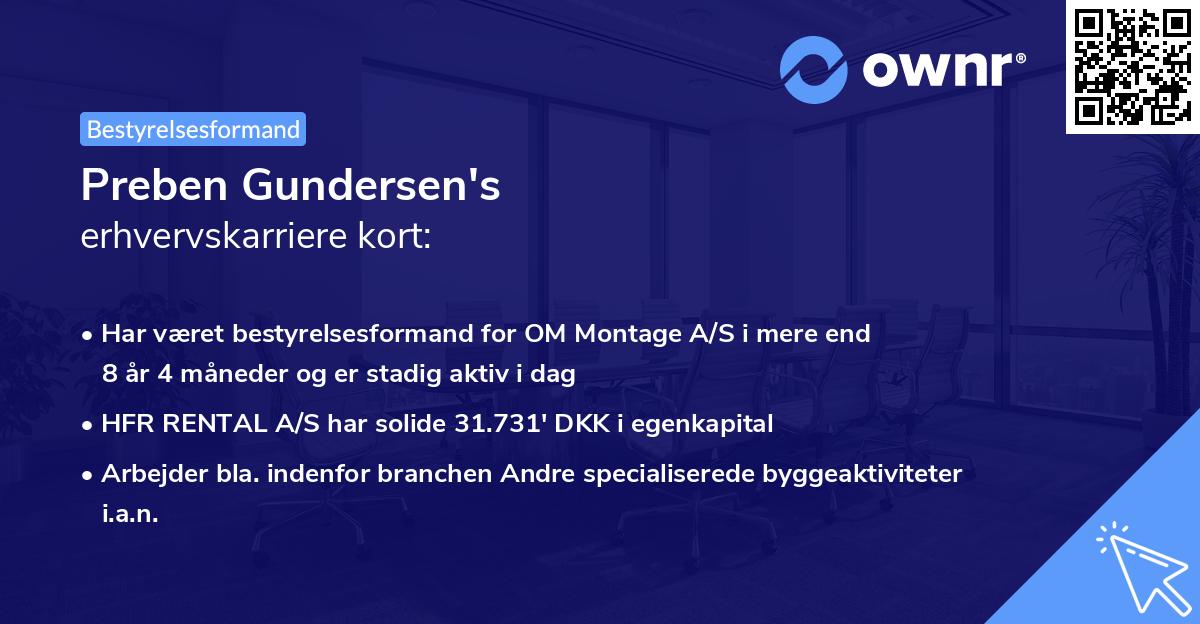 Preben Gundersen's erhvervskarriere kort