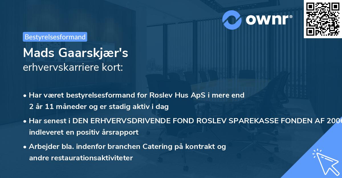 Mads Gaarskjær's erhvervskarriere kort