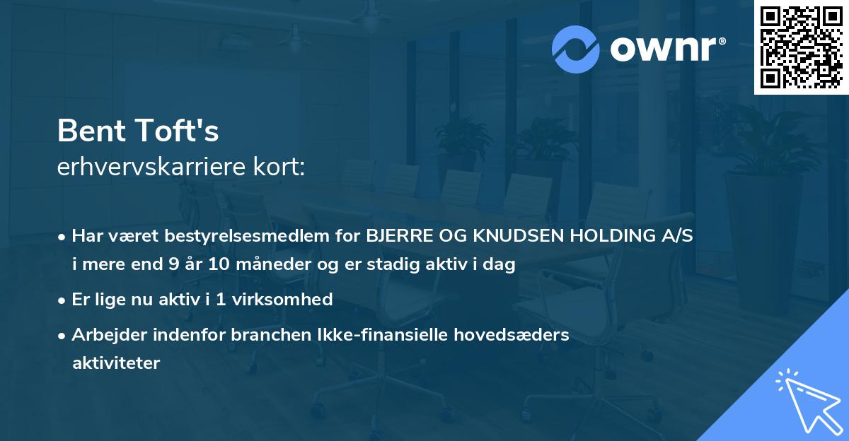 Bent Toft's erhvervskarriere kort