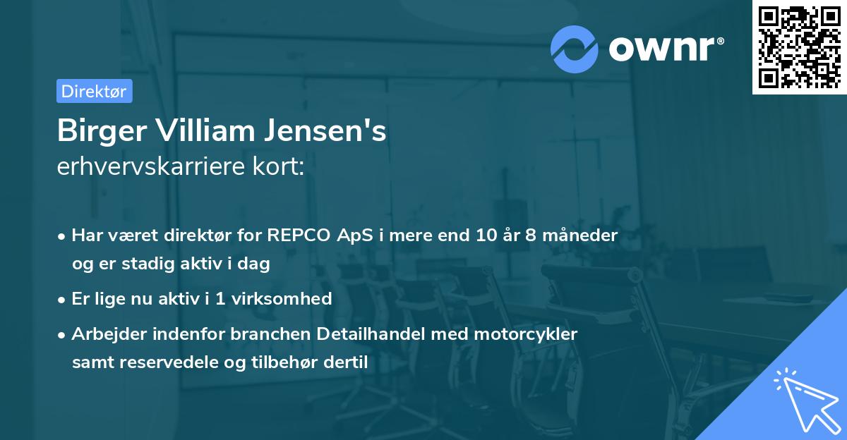 Birger Villiam Jensen's erhvervskarriere kort