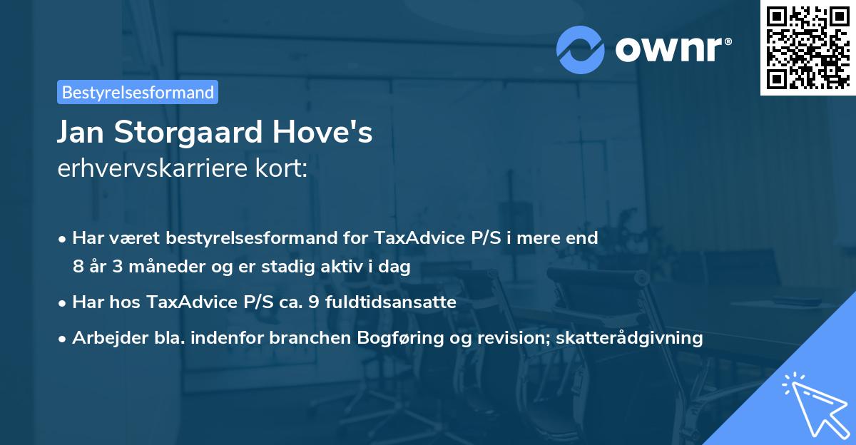 Jan Storgaard Hove's erhvervskarriere kort