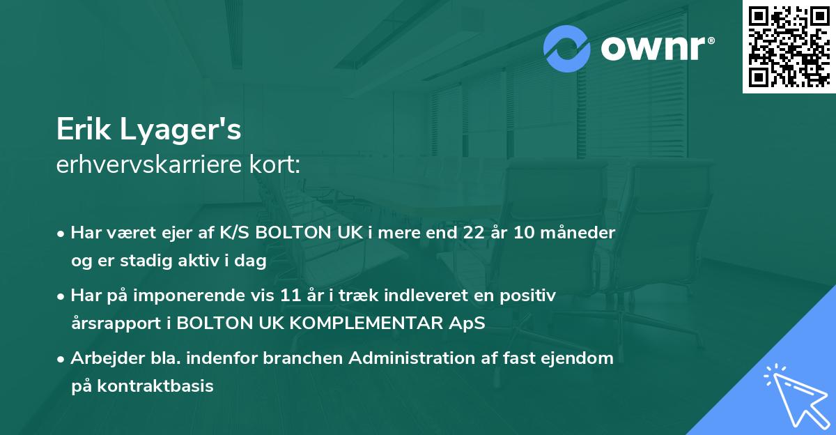 Erik Lyager's erhvervskarriere kort